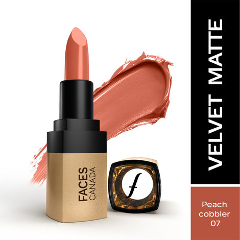 Buy FACES CANADA Comfy Matte Velvet Touch Lipstick - Peach Cobbler 07, 4.2 gm | Velvety Matte Finish | 8HR Longstay | Intense Colour | Hydrating Lips | Smooth Application | Foodproof & Crackproof-Purplle