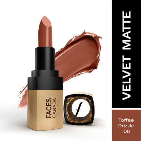 Buy FACES CANADA Comfy Matte Velvet Touch Lipstick - Toffee Drizzle 08, 4.2 gm | Velvety Matte Finish | 8HR Longstay | Intense Colour | Hydrating Lips | Smooth Application | Foodproof & Crackproof-Purplle