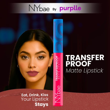 Buy NY Bae Transfer-proof Matte Lipstick –Lover 06 - 2 gm Creamy & Moisturizing | Vitamin E & Jojoba | Feather Light Texture | 12 shades for all Indian skin tones | Smudge Proof | Retractable, Easy to Use | Smooth Application | 8 hrs+ Long Lasting-Purplle