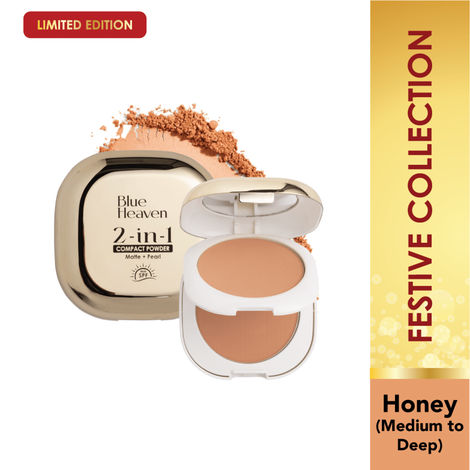 Buy Blue Heaven 2-in-1 Festive Compact Powder for Women infused with Vitamin E | Pearl & Matte Finish | SPF Protection | 8-Hour Oil Control | Face Powder for Glowing Skin|Honey| 9gm-Purplle