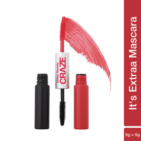 Buy Swiss Beauty Craze It's Extraa Dual Non -Flaky Mascara | With Silicon Brush | Lengthening & Curling Non- smudging Mascara Black & Red Flag 01 10 gm-Purplle