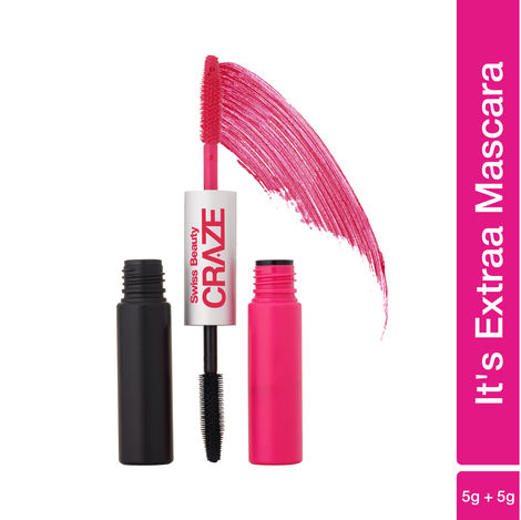Buy Swiss Beauty Craze It's Extraa Dual Non -Flaky Mascara | With Silicon Brush | Lengthening & Curling Non- smudging Mascara Pink Addict & Black 03 10 gm-Purplle