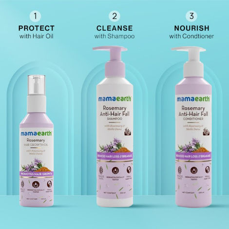 Buy Mamaearth Rosemary Hair Care Trio: Shampoo (250 ml) + Hair Growth Oil (100 ml) + Conditioner (250 ml)-Purplle