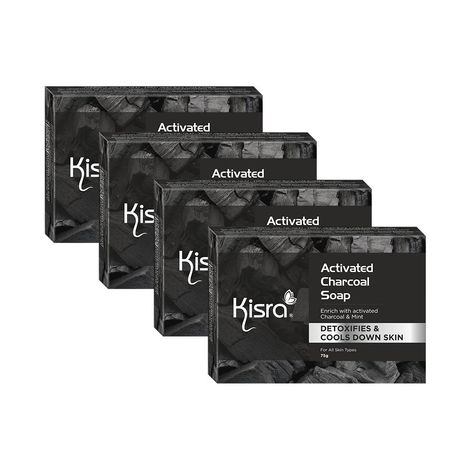 Buy Kisra Activated Charcoal Anti Pollution & Cooling Freshness Soap For Deep Pore Cleaning, Oil Control | Men & Women 75 gm (Pack of 4)-Purplle