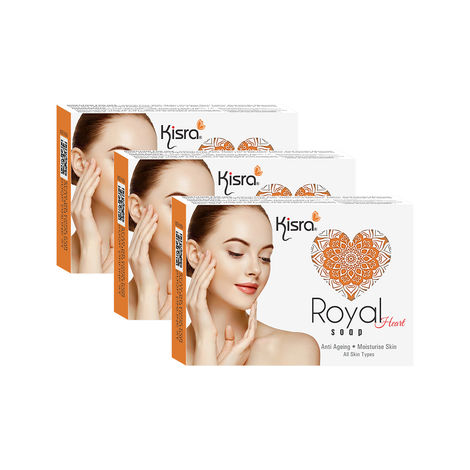 Buy Kisra Royal Heart Soap | Best Anti Aging Soap Bar for Women and Men, Reduces Wrinkles and Exfoliates Dirt - Impurities, Rejuvenates Skin Cells for a Soft and Glowing Skin - 75 gm (Pack of 3)-Purplle