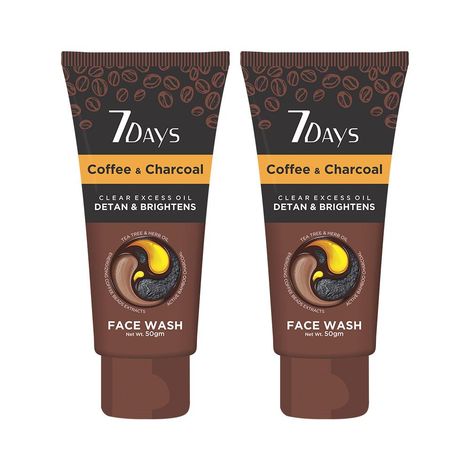 Buy Kisra’s 7Days Coffee & Charcoal Face Wash | Skin Purifying, Deep Detox and Pore Cleansing | Removes 99.9% Acne causing bacteria and gives Hydrated Skin, For All Skin Types 50 gm (Pack of 2)-Purplle