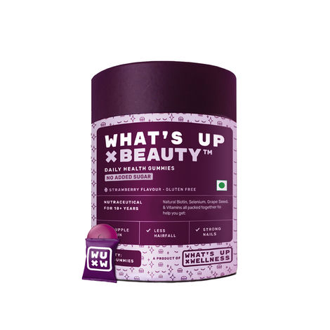 Buy What's Up Wellness Natural Biotin Gummies for Hair Growth, Bright Skin & Strong Nails | Vitamin A to E, Folic Acid, Zinc, Aloe Vera | For Men & Women | No Added Sugar | 30 Days Pack | 30 Gummies-Purplle