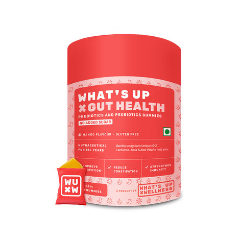 Buy What's Up Wellness Gut Health Gummies | Prebiotic & Probiotic Gummies for Digestion, Constipation & Immunity | Bloating, Acidity & Gas Relief | Clinically Proven Strain | 30 days pack | 30 Gummies-Purplle