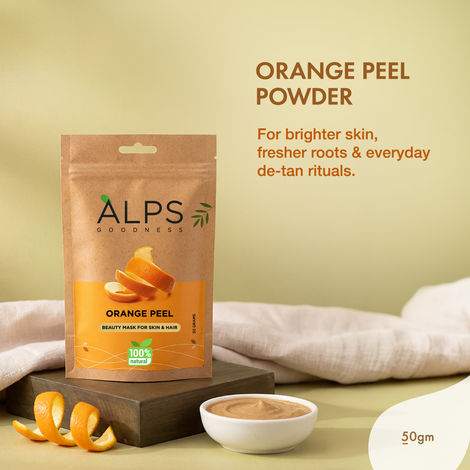 Buy Alps Goodness Powder - Orange Peel (50 gm) | 100% Natural Powder | No Chemicals, No Preservatives, No Pesticides | Can be used for Hair Mask and Face Mask | Nourishes hair follicles | Glow Face Pack | Orange Peel Face Pack-Purplle