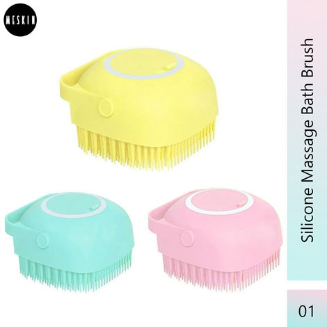 Buy MeSkin Body Bath Brush, Silicone Soft Cleaning Bath Body Brush with Shampoo Dispenser – Assorted Colors 1 Pc-Purplle