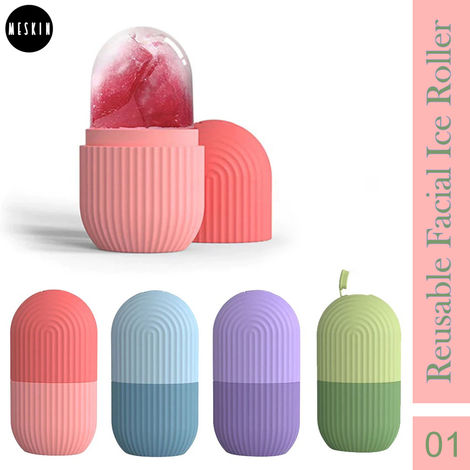 Buy MeSkin Ice Roller For Neck, Face & Eyes Massage |Reusable Facial Tool For Glowing & Tightening Skin | Reusable Silicone Ice Cube Massager – Assorted Colors 1 Pc-Purplle