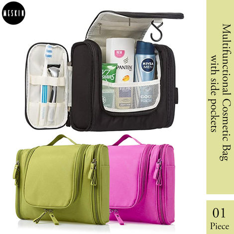 Buy MeSkin Essentials Multifunctional Cosmetic Bag With Hook and side pockets with zip, Makeup Organizer, Vanity Bag For Travelling Kit (Assorted Colors)-Purplle