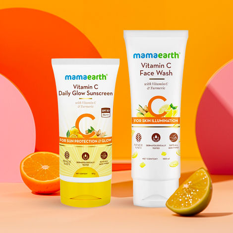Buy Mamaearth Vitamin C Cleanse & Sun-Protect Combo: Vitamin C Face Wash (100 ml) + Vitamin C Daily Glow Sunscreen (50 gm)-Purplle