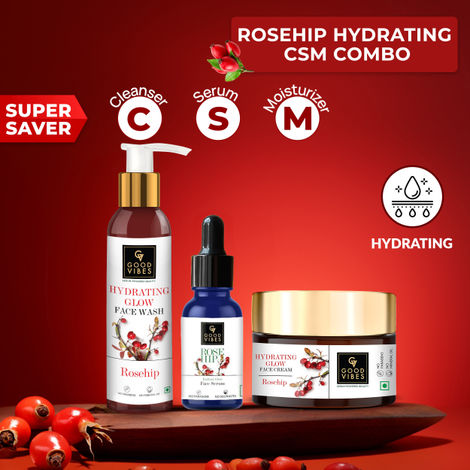 Buy Good Vibes Radiant Glow Vitamin C CSM Combo (Set of 3) (Facewash 120ml + Serum 10ml + Moisturizer 50 gm)-Purplle