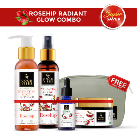 Buy Good Vibes Rosehip Range Combo Kit CTSM (Face Wash 200 ml + Toner 120 ml + Face Serum 10 ml + Face Cream 50 gm)-Purplle