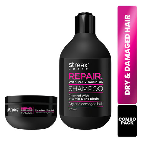 Buy Streax Craft Repair Duo (Craft Repair Shampoo-275ml + Craft Repair Masque-200ml) - Combo of 2-Purplle