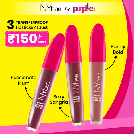 Buy NY Bae Velvet Mousse Liquid Lipstick Trio | Sexy Sangria 04 X Barely Bold 08 X Passionate Plum 03 | Matte Lipstick Combo | Wine, Purple, Nude Lipsticks | Transferproof | Smudgeproof | Ultra Light | Smooth | Moisturising | Lip Kit (6.5 ml *3) Combo of 3-Purplle