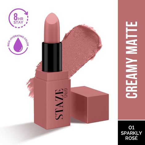 Buy Staze 9to9 Creme De La Matte Lipstick | Intense Color Payoff | Weightless Silky Formula | 12-Hour Stay | Non-Drying | 01 Sparkly Rose | 4.2 gm-Purplle