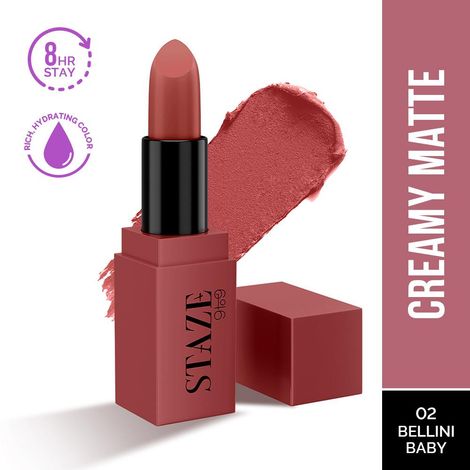 Buy Staze 9to9 Creme De La Matte Lipstick | Intense Color Payoff | Weightless Silky Formula | 12-Hour Stay | Non-Drying | 02 Bellini Baby | 4.2 gm-Purplle