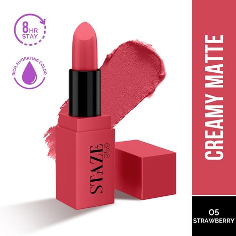 Buy Staze 9to9 Creme De La Matte Lipstick | Intense Color Payoff | Weightless Silky Formula | 12-Hour Stay | Non-Drying | 05 Strawberry Daiquiri | 4.2 gm-Purplle