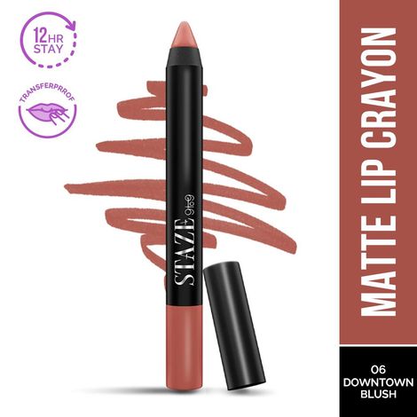 Buy Staze 9to9 Pout On Matte + Smudgeproof Lip Crayon | Non-Drying & Transferproof | Pigmented Matte Finish | 12-Hour Stay | Lightweight | 06 Downtown Blush | 3.5 gm-Purplle