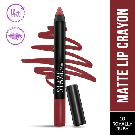 Buy Staze 9to9 Pout On Matte + Smudgeproof Lip Crayon | Non-Drying & Transferproof | Pigmented Matte Finish | 12-Hour Stay | Lightweight | 10 Royally Ruby | 3.5 gm-Purplle