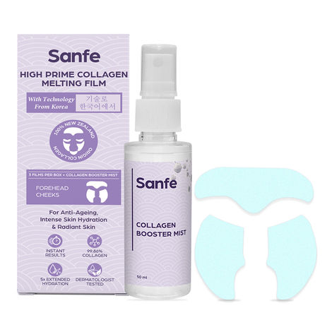Buy Sanfe High Prime Collagen Melting Film For 5X Hydrating Skin | 99.86% Collagen, Hyaluronic Acid | Face Pack/Mask, Reduces Wrinkles & Gives Instant Plumpness | Korean Skincare Melting Patch with Collagen Booster Mist 50 ml-Purplle
