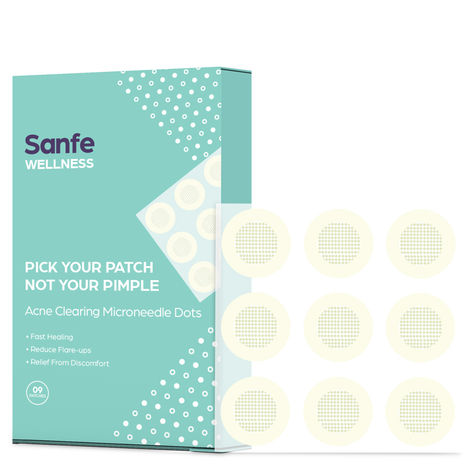 Buy Sanfe Acne Clearing Microneedle Dots | Acne patches for blemishes, early stage & deep pimples | Fast-Acting, Salicylic Acid, Spot Treatment | 9 Patches-Purplle