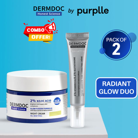 Buy DERMDOC by Purplle Radiant Glow Duo | 2% Kojic Acid Night Cream with Niacinamide & Alpha Arbutin for Skin Brightening (50 gm) | Tinted Brightening Under Eye Cream for Dark Circles (15 ml) Combo of 2-Purplle
