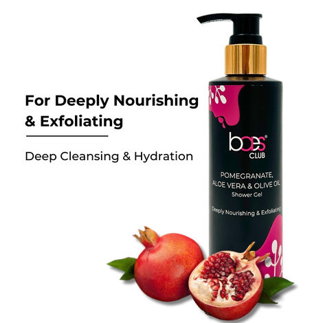 Buy Baes Club Deeply Nourishing & Exfoliating Shower Gel | With Pomogranate, Aloe Vera & Olive Oil | Soft & Smooth Skin | 100% Vegan, Parabens Free & Soap Free | Body Wash for Women & Men - 200 ml-Purplle