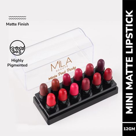 Buy MILA BEAUTE Minis Pout Party Matte Lipstick Fits All Pocket - Set B (12 gm) 12 pcs-Purplle