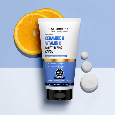 Buy Dr. Sheth's Ceramide & Vitamin C Moisturizing Cream | 48hr Deep Hydration | Brightens & Strengthens Barrier | For Dry to Very Dry Skin | Non Sticky | Biomimetic Ingredients | For Men & Women |50 gm-Purplle