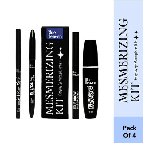 Buy Blue Heaven Mesmerising Eye Kit Combo Pack of 4 | Kajal, Mascara, Eyeliner & Brow Definer |Long Lasting, Smudge proof & Waterproof, Matte finish for Naturally fuller look (0.6 gm + 9 ml)-Purplle