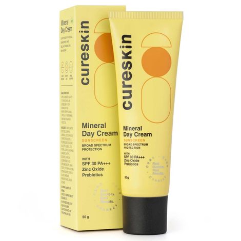 Buy Cureskin Mineral Sunscreen Day Cream Matte Finish SPF 30 PA+++ | Broad Spectrum Sun (UVA, UVB & IR) Protection | Zinc Oxide with Prebiotics, 50 gm (Pack of 1)-Purplle