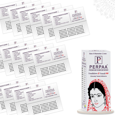 Buy PERPAA Premium Velvet Sticker Kumkum Bindi Box of 15 Flaps (Size 09, Diameter 2 mm, Black) 80 gm-Purplle