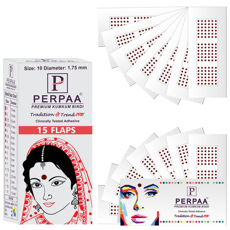 Buy PERPAA Premium Velvet Sticker Kumkum Bindi Box of 15 Flaps (Size 10, Diameter 1.75 mm, Dark Maroon) 80 gm-Purplle