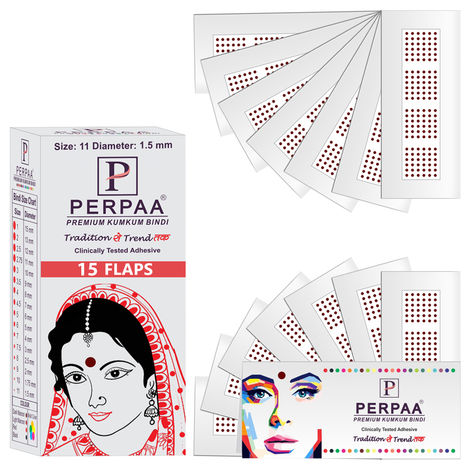 Buy PERPAA Premium Velvet Sticker Kumkum Bindi Box of 15 Flaps (Size 11, Diameter 1.5 mm, Dark Maroon) 80 gm-Purplle