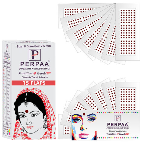 Buy PERPAA Premium Velvet Sticker Kumkum Bindi Box of 15 Flaps (Size 08, Diameter 2.5 mm, Dark Maroon) 80 gm-Purplle