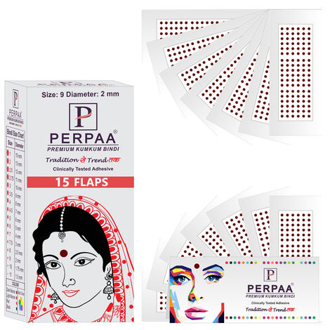 Buy PERPAA Premium Velvet Sticker Kumkum Bindi Box of 15 Flaps (Size 09, Diameter 2 mm, Dark Maroon) 80 gm-Purplle