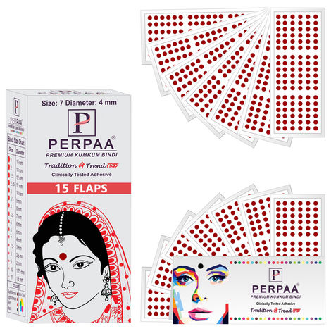 Buy PERPAA Premium Velvet Sticker Kumkum Bindi Box of 15 Flaps (Size 07, Diameter 4 mm, Light Maroon)80 gm-Purplle