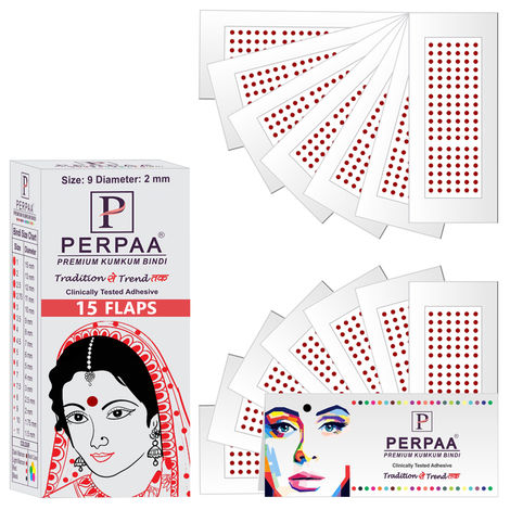 Buy PERPAA Premium Velvet Sticker Kumkum Bindi Box of 15 Flaps (Size 09, Diameter 2 mm, Light Maroon) 80 gm-Purplle