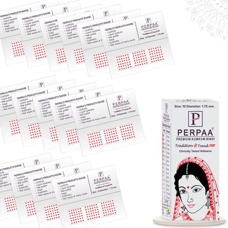 Buy PERPAA Premium Velvet Sticker Kumkum Bindi Box of 15 Flaps (Size 10, Diameter 1.75 mm, Red) 86 gm-Purplle