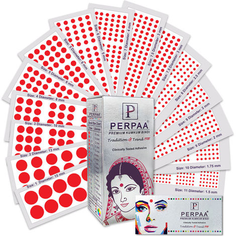 Buy PERPAA Premium Velvet Sticker Kumkum Bindi Box of 15 Flaps with Different Sizes (Red) 80 gm-Purplle