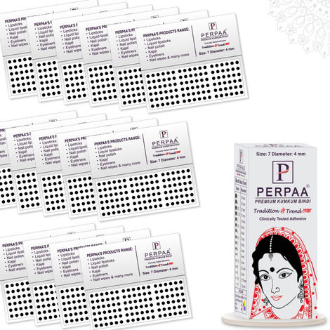 Buy PERPAA Premium Velvet Sticker Kumkum Bindi Box of 15 Flaps (Size 07, Diameter 4 mm, Black) 80 gm-Purplle