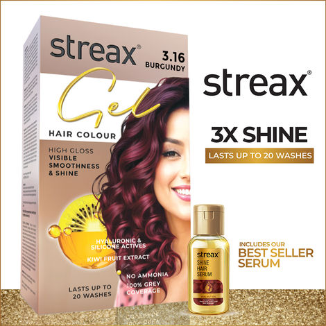 Buy Streax Gel Hair Colour for women, Burgundy 3.16 , 150 ml |No ammonia hair color|100% grey coverage-Purplle