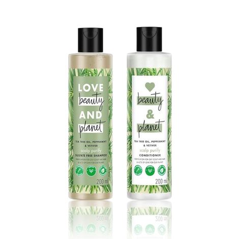 Buy Love Beauty Planet Tea Tree, Peppermint & Vetiver Sulfate Free Purifying Shampoo & Conditioner, (200 ml + 200 ml)-Purplle