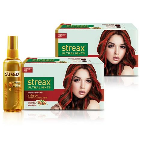 Buy Streax Ultralights Vibrant Red Pack of 2 + Streax Walnut serum 200 ML-Purplle