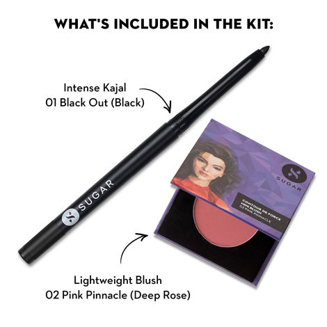 Buy SUGAR Cosmetics Contour De Force Mini Blush - 02 Pink Pinnacle (Deep Rose Blush) & Kohl Of Honour Intense Kajal - 01 Black Out - 2 Pcs-Purplle