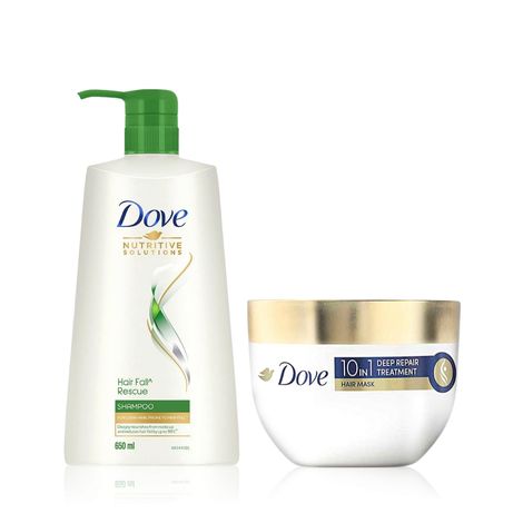 Buy Dove Hair fall Rescue Shampoo, 650 ml + Dove 10 in 1 Deep Repair Treatment Hair Mask 120 ml-Purplle