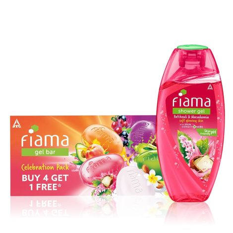 Buy Fiama Gel Bar Celebration Pack 625g (125g - Pack of 4+1) & Shower Gel Patchouli & Macadamia(250ml)-Purplle